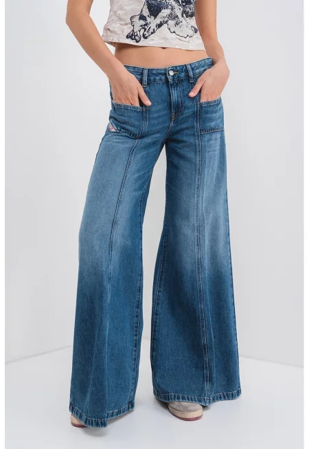 Дънки D-Akii с широк крачол - Син меланж