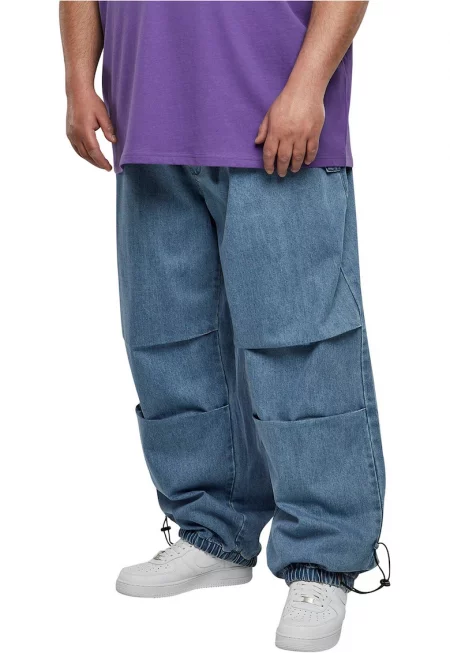 Дънки с връзки ина талията и маншетите - Син