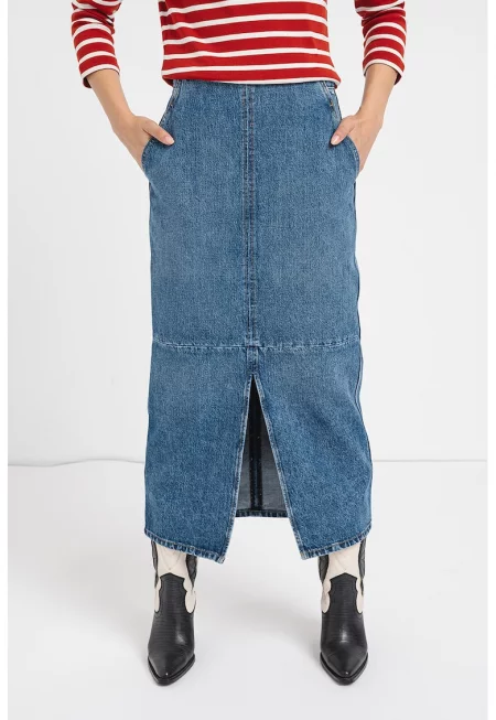 Дънкова пола с цепка - Син