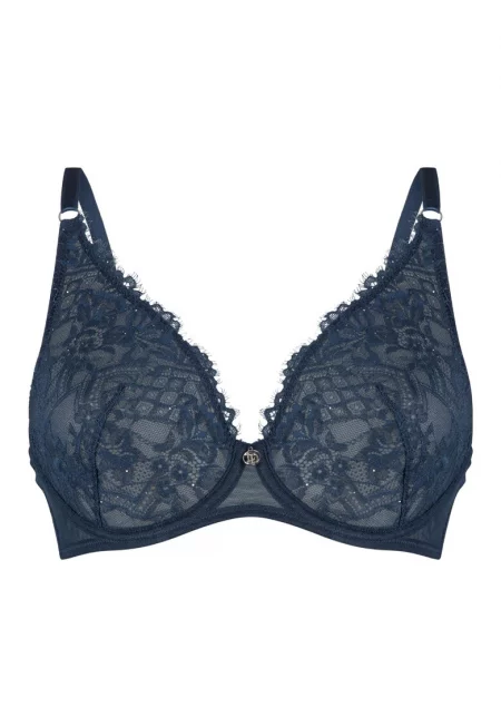 Дантелен сутиен с триъгълни чашки - Тъмносин