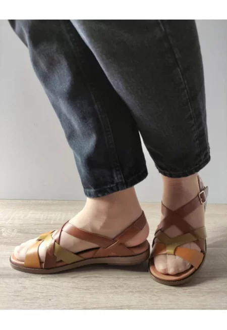 Ежедневни дамски сандали  W8Q-0894C1 Brandy с маслинено - кафяво - Кафяв