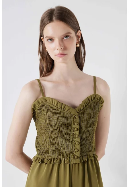 Гащеризон с тънки презрамки - Тъмно каки