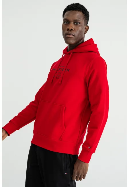 Худи с лого и джоб кенгуру - Аленочервен