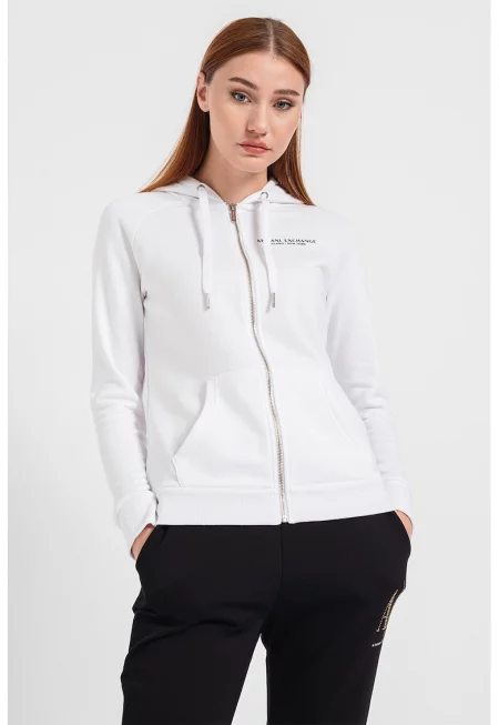 Худи с цип и ръкави реглан - Бял