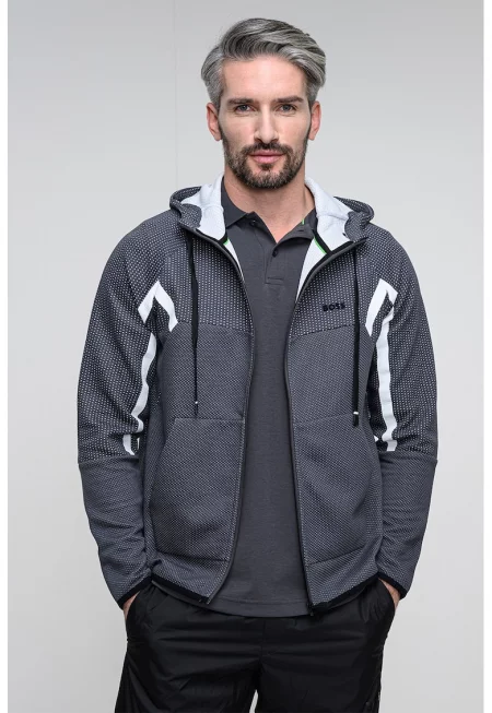 Худи с цип с джобове - Мръснобял/Tъмносив