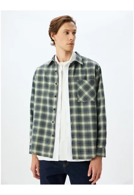 Карирана блуза с джоб