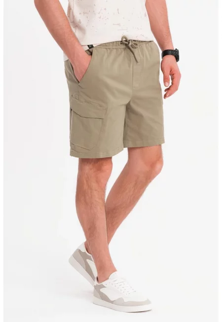 Къс панталон карго с връзки - Бледозелен