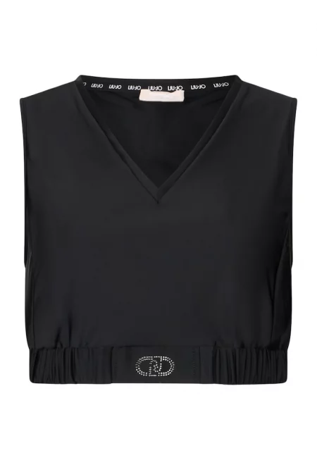 Къс топ с шпиц - Черен