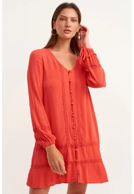 Къса рокля с шпиц - Аленочервен