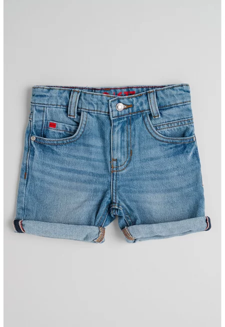 Къси дънки 677 със средна талия - Пастелносин