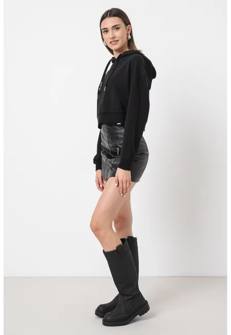 Късо худи с лого - Черен