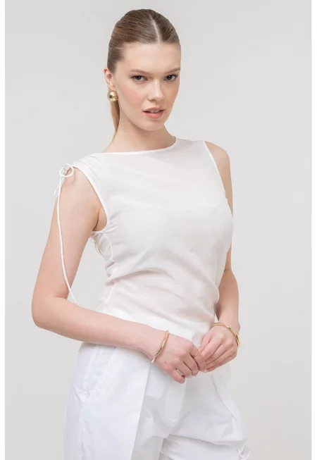 Копринена слим блуза - Бял