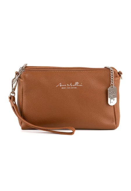 Кожен клъч с отделяща се презрамка - Канелено кафяво