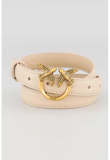 Кожен колан Love Birds - Светло бежово