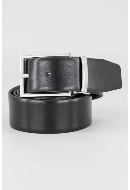 Кожен колан с метална тока - Избеляло черно