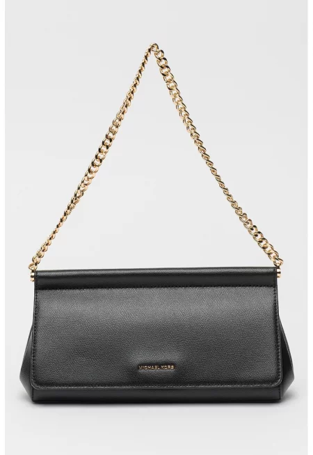 Кожена чанта Carmine с презрамка с верижка - Черен