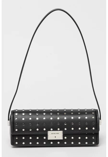 Кожена чанта през рамо с нитове - Черен