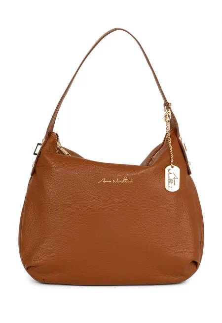 Кожена чанта с допълнителна презрамка - Канелено кафяво