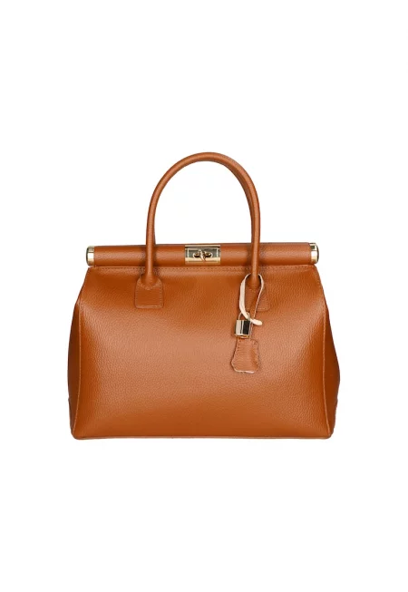 Кожена чанта с отделяща се презрамка - Канелено кафяво