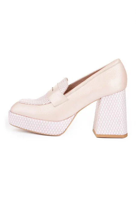 Кожени обувки Theo с масивен ток - Бежов/Розово