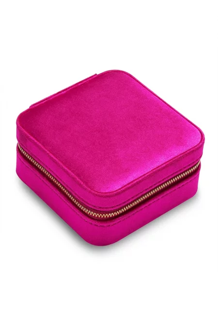 Кутия за бижута от кадифе с цип - Фуксия