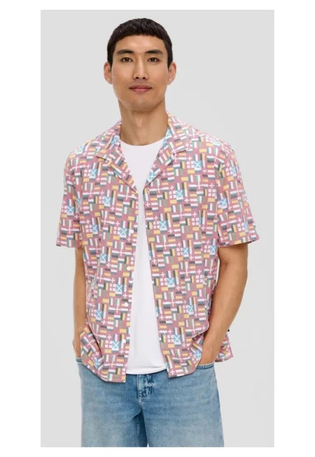 Мъжка риза с къс ръкав  стандартна кройка - светлочервена - Светло червено