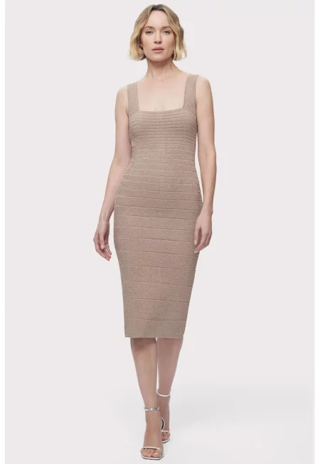 Midi Dress With Square Neckline - Крем