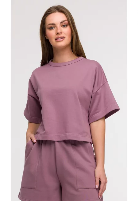 Оувърсайз блуза с къс ръкав -  Лилаво