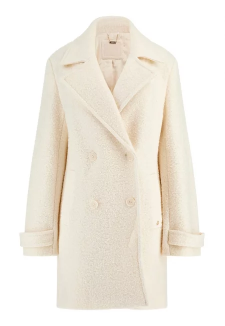 Палто с вълна с раздвоен ревер - Крем