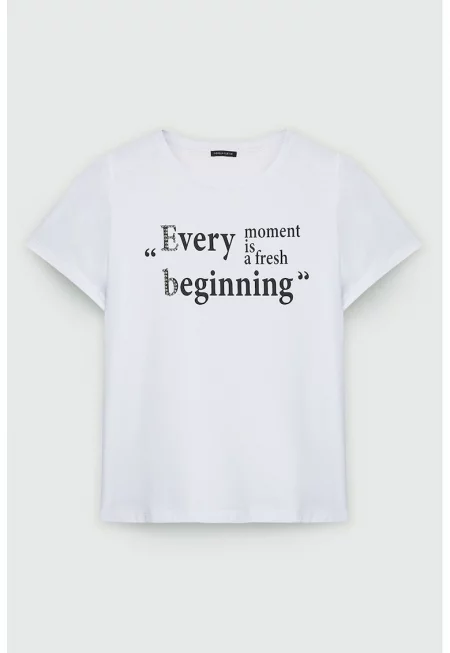 Памучна тениска с надпис - Бял/Черен