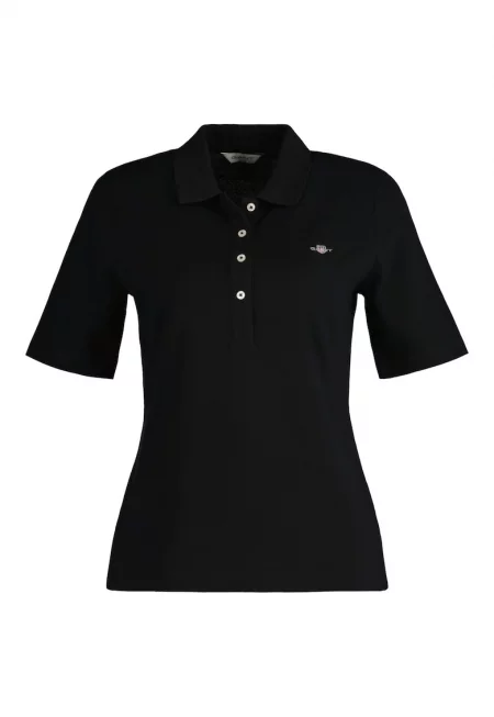 Памучна тениска с яка - Черен