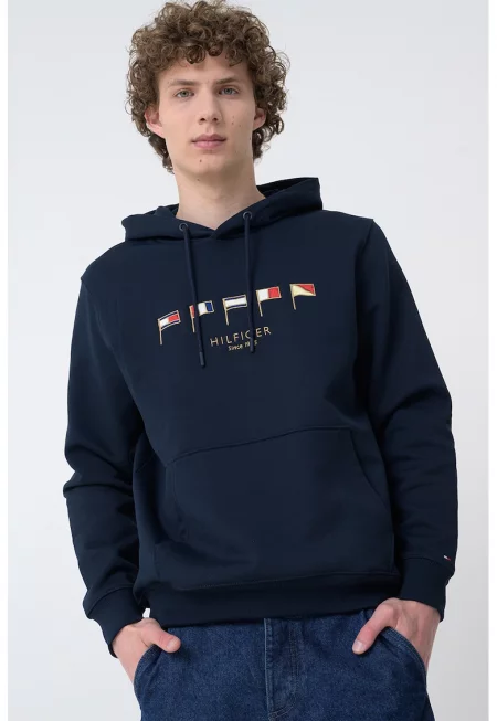 Памучно худи с лого - Тъмносин