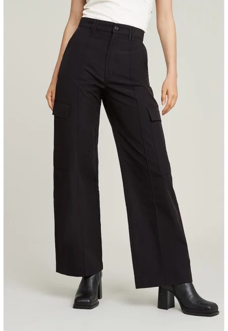 Панталон с висока талия и широк крачол - Черен