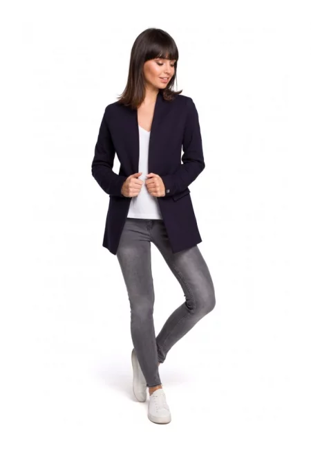 Плетено сако - без яка - памук - еластан - тъмносиньо