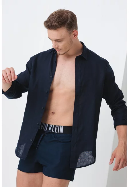 Плувни шорти с връзки и лого - Тъмносин