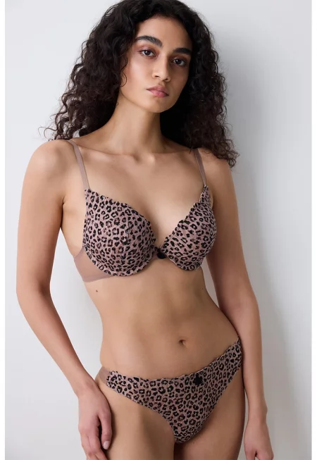 Подплатен сутиен с животинска шарка - Черен/Прашно розово