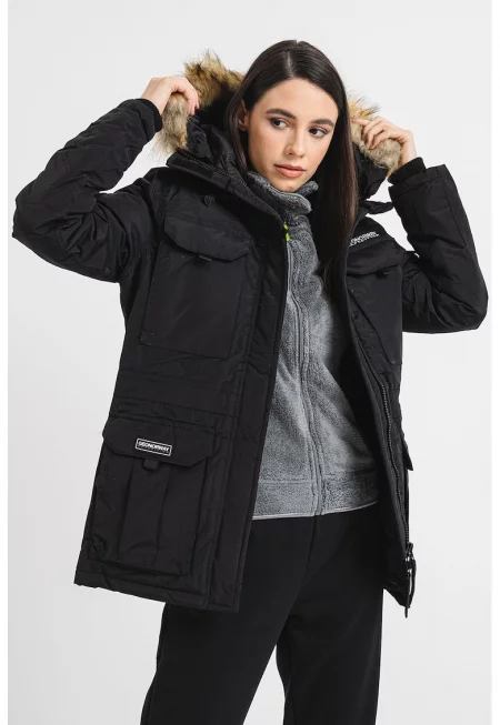 Подплатено зимно яке Baliverne с качулка и джобове - Черен