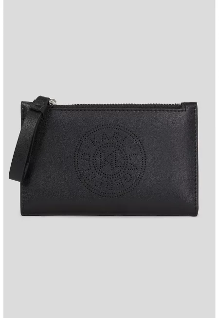 Портмоне от кожа и еко кожа с перфорирано лого - Черен