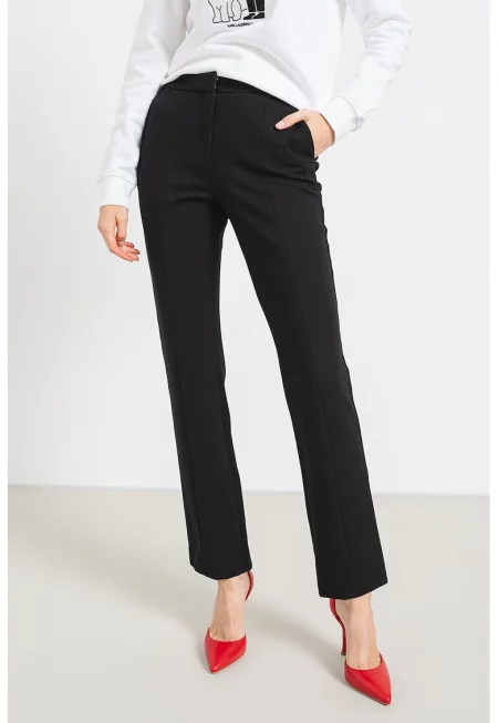 Прав панталон с висока талия - Черен