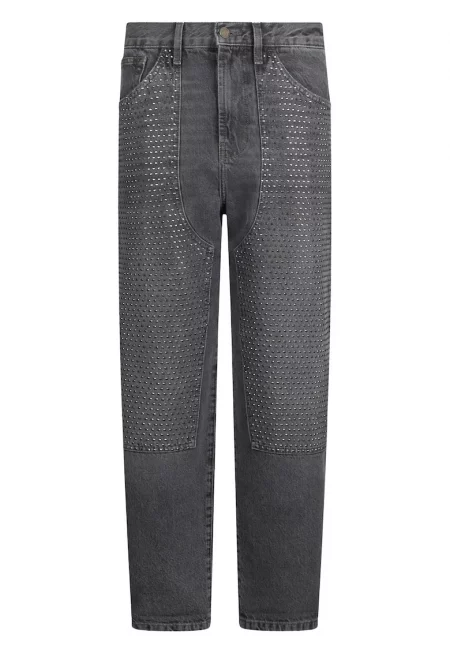 Прави дънки с декоративни камъни - Сив