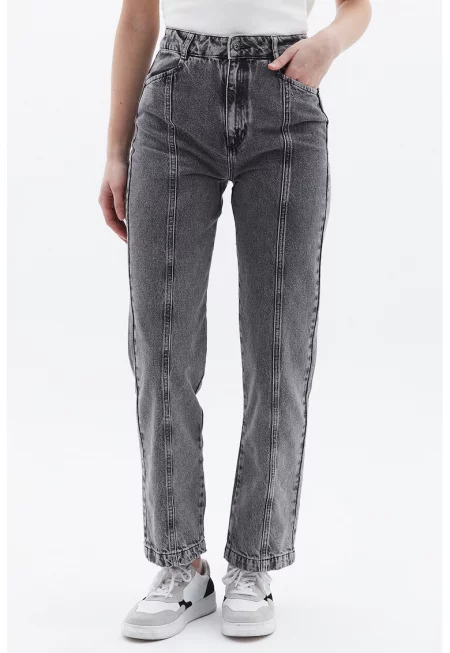 Прави дънки с подчертани шевове - Сив меланж