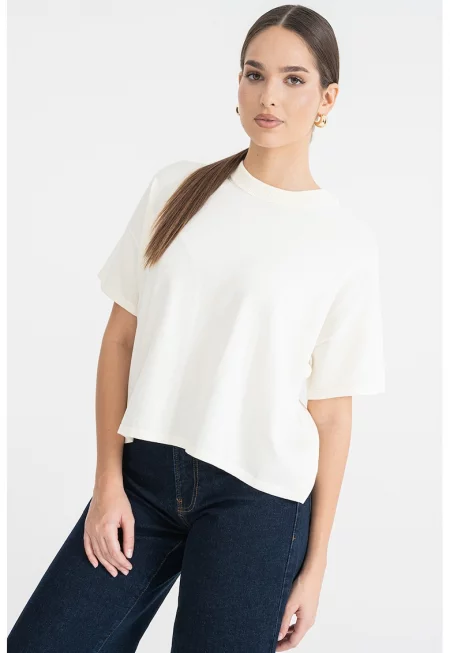 Пуловер с къси ръкави - Слонова кост