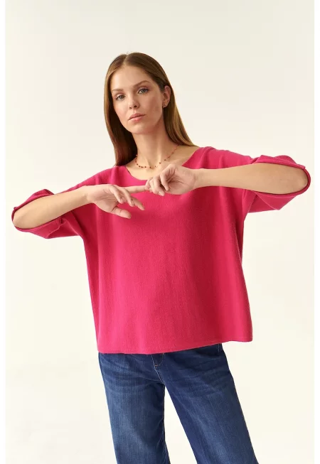 Пуловер със среднодълги ръкави - Малина