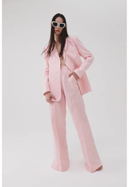 Разкроен ленен панталон Riv - Бледо розово