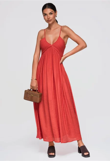 Rochie maxi eleganta cu decolteu V - ramite ajustabile OW-DLR-E0009 - Rosu -