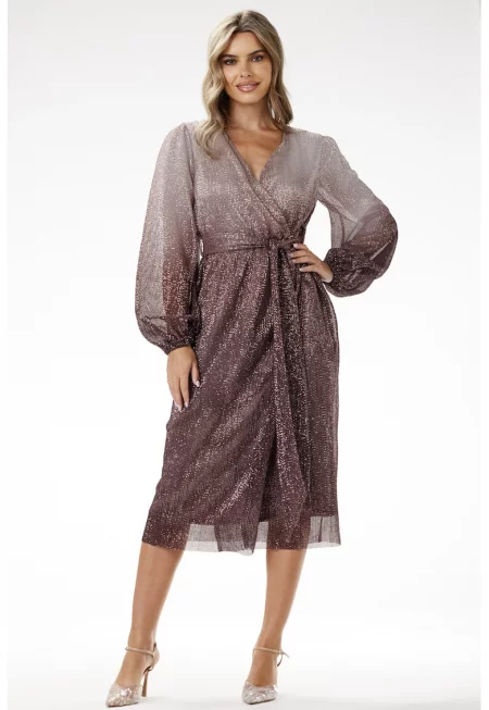 Рокля -  A702 - пайети - кафяв - полиестер