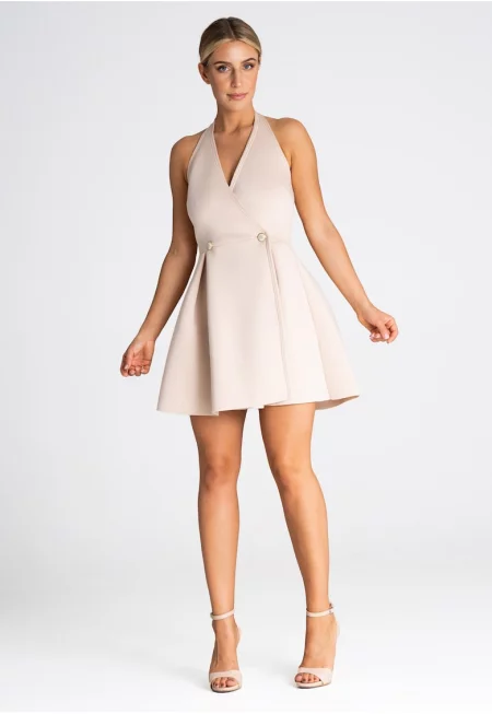 Рокля  без ръкави - бежово - полиестер -