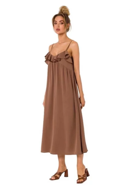 Рокля от полиестер - Кафяв