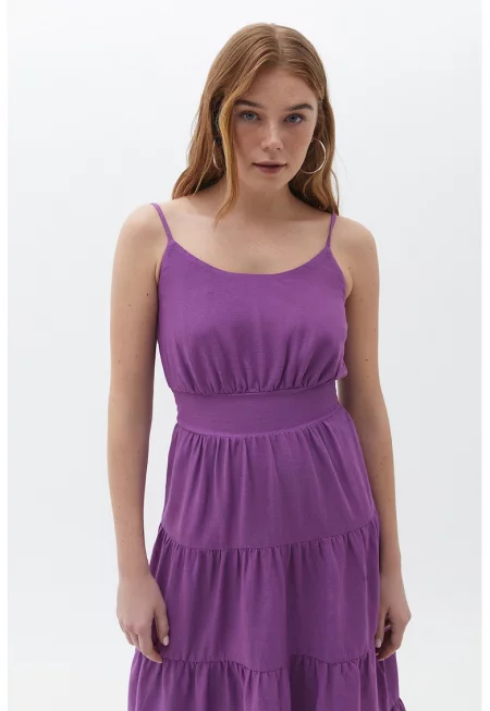Рокля с набран дизайн - Аметист