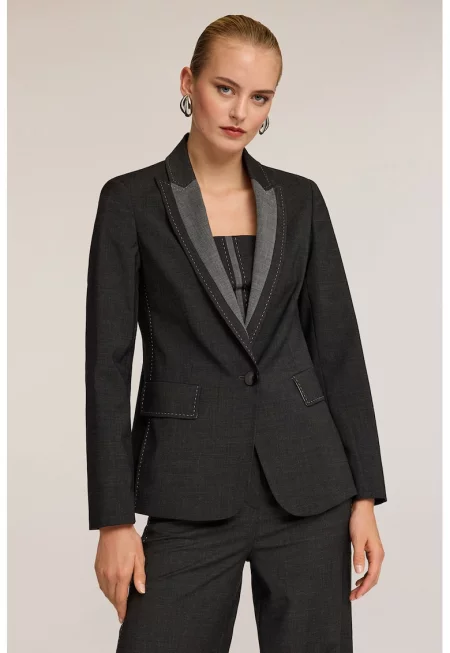 Сако с вълна с контрастни ревери - Черен/Сив
